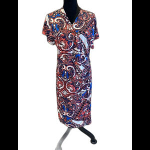 George Wrap‎ Dress Plus Size XXL 20 Blue Red Paisley Stretchy Soft Casual Dress